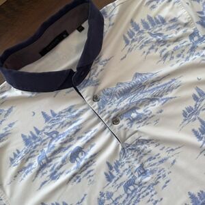 Greyson Polo Shirt Mens XL Blue Wildlife Print Golf The Manor Contrast Collar